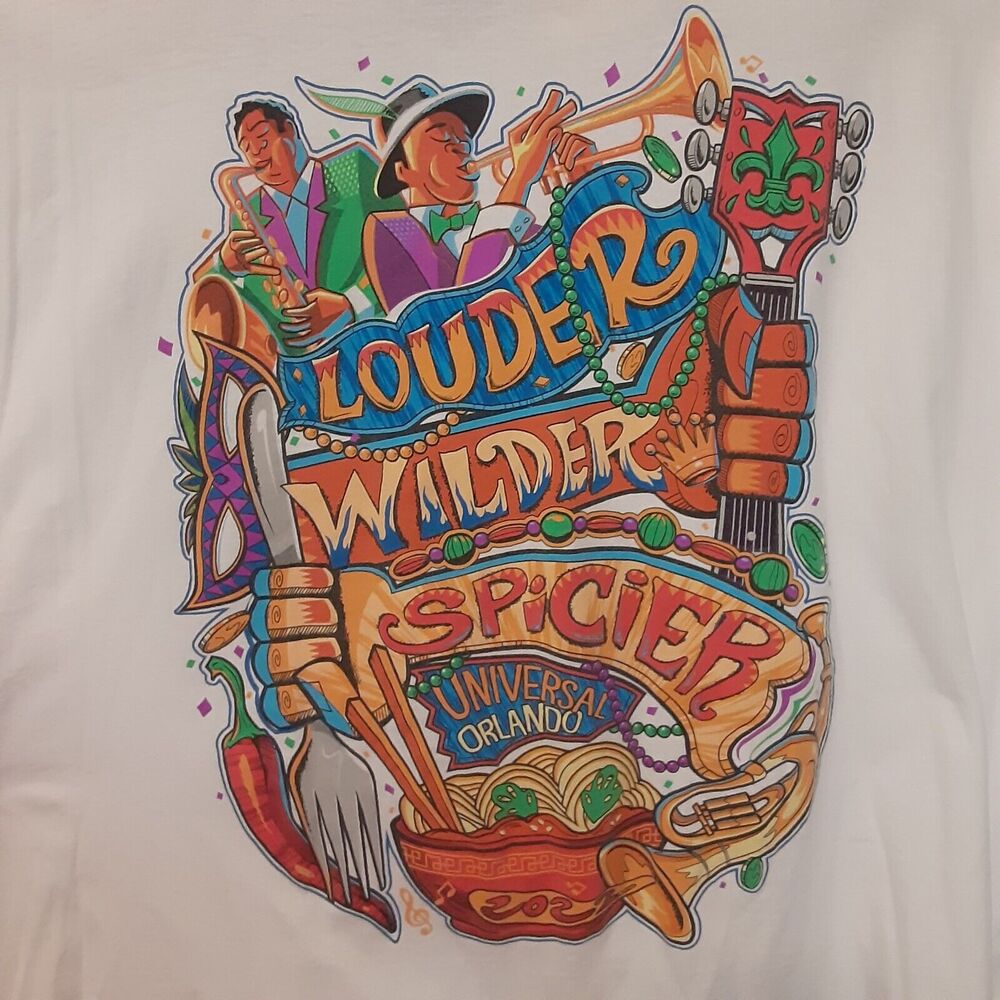 Universal Studios Mardis Gras Adult Mens 2XL White Short Sleeve T Shirt